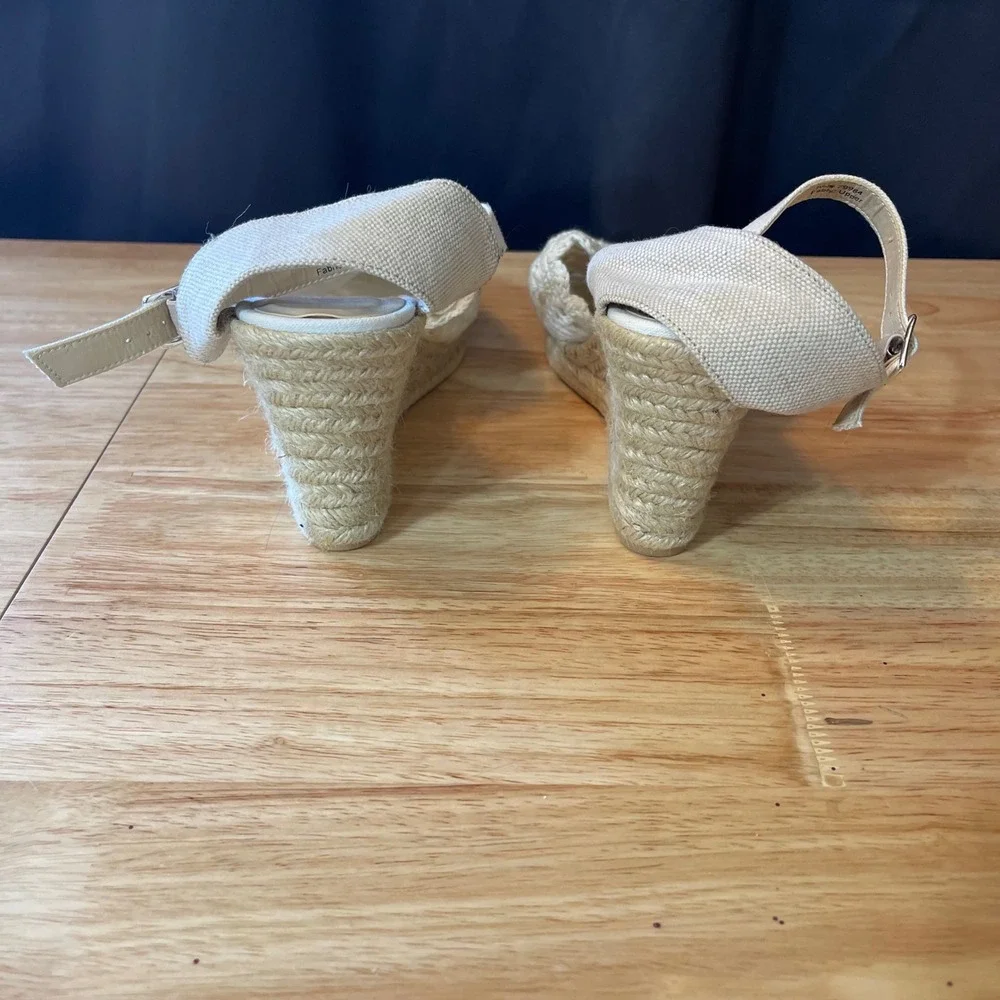 Chicos Womens Crochet Espadrille Wedge Sandals Cream Ankle Strap Size 10